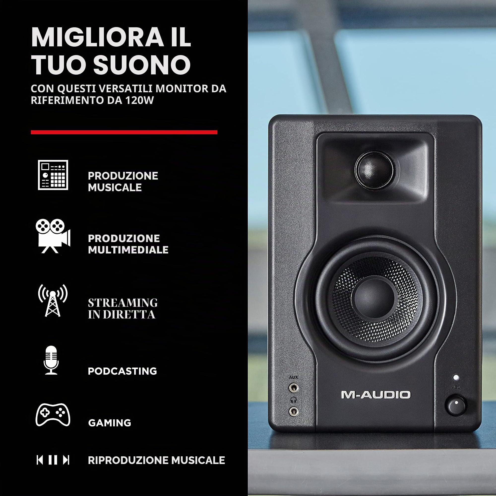 Cuffie + Casse Studio + Scheda Audio - Cuffie Over Ear, Casse Audio Monitor Amplificate PC, Interfaccia Audio Esterna USB e Software per Registrazione, Streaming e Podcast (M-Audio)