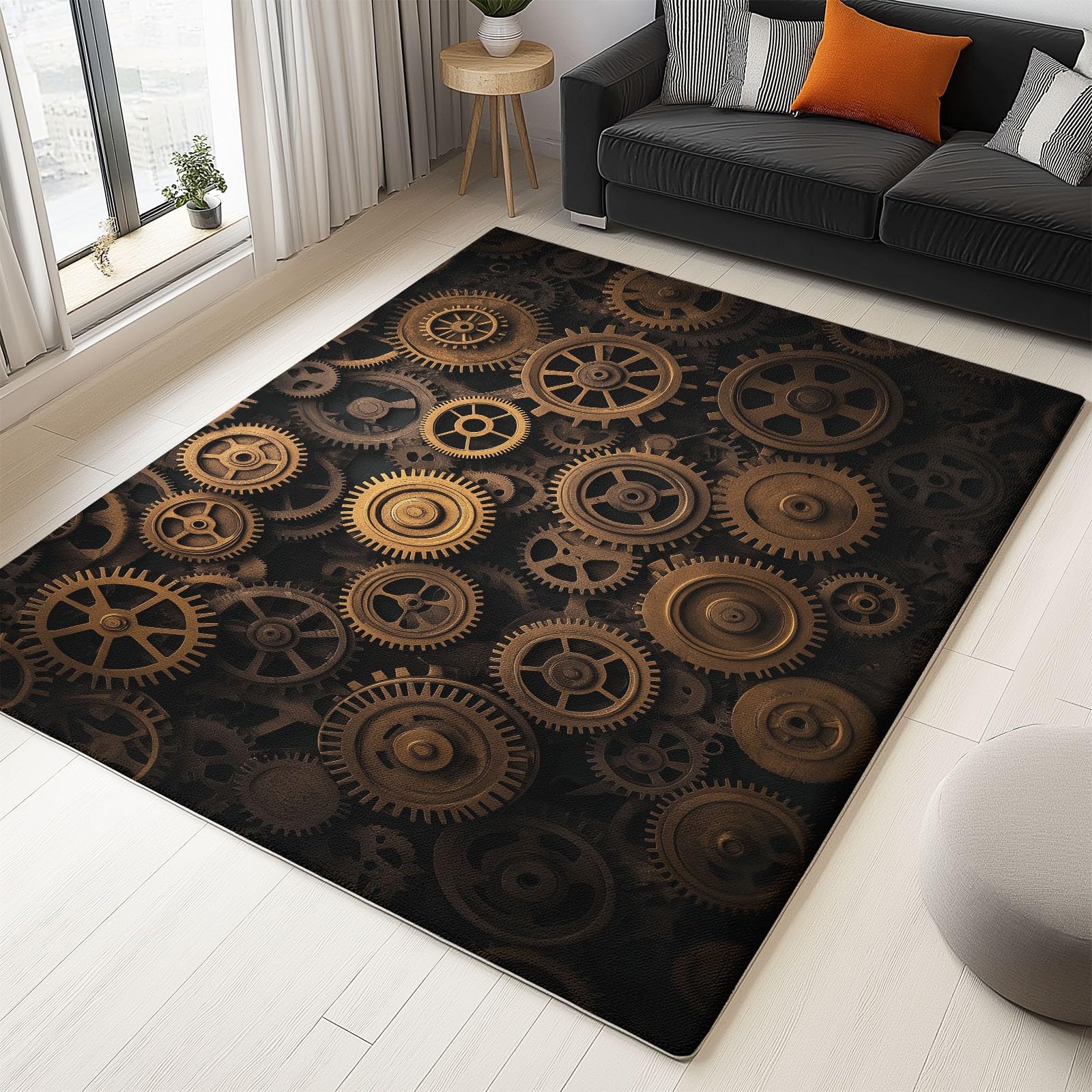 Area Rug for Living Room Industrial Style Gears 4x5 ft Washable Soft Area Rugs Non-Slip Stain Resistant Indoor Floor Low Pile Carpet, for Bedroom Dining Room Home Office : Home &