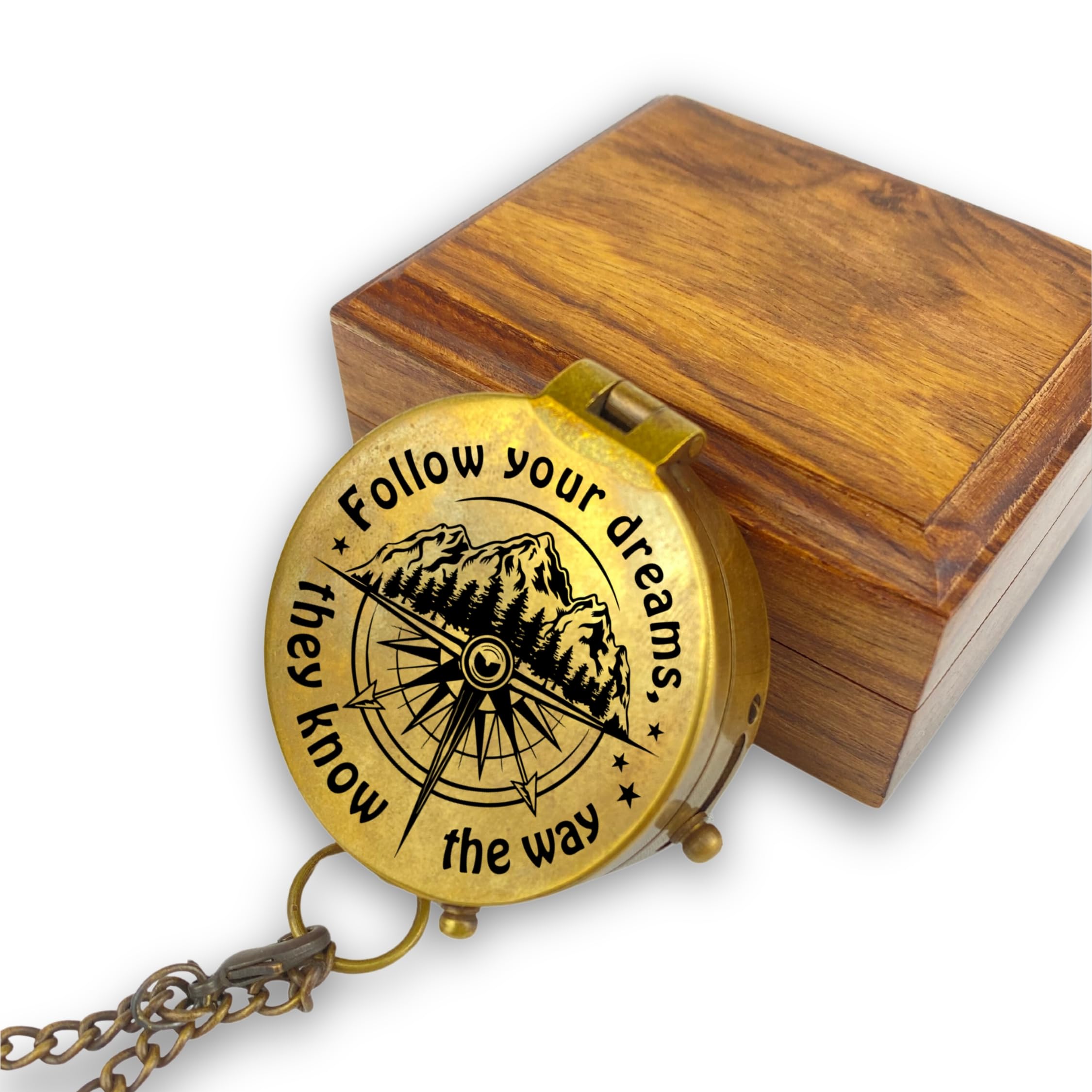 Personalised Compass with Engraving of Your Choice and Text Name Various Designs Brass Leather Case Gift Box Great Gift Idea (Vintage Look)