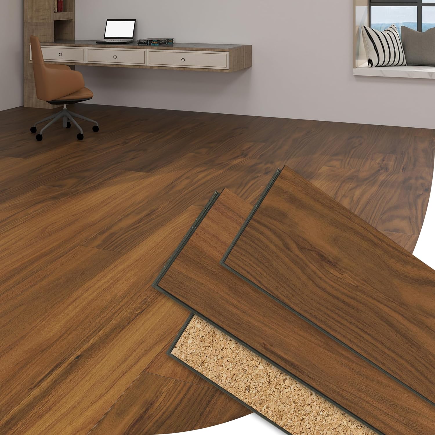 9.5mm Hybrid Luxury Vinyl Flooring Plank Click Lock Rigid Core Wood Look Engineered Laminate Floor 7.7×47.78in with IXPE Pad 10 Planks 25.6 Sq.Ft AC4 Wear Layer for Living Room,Cove Oak