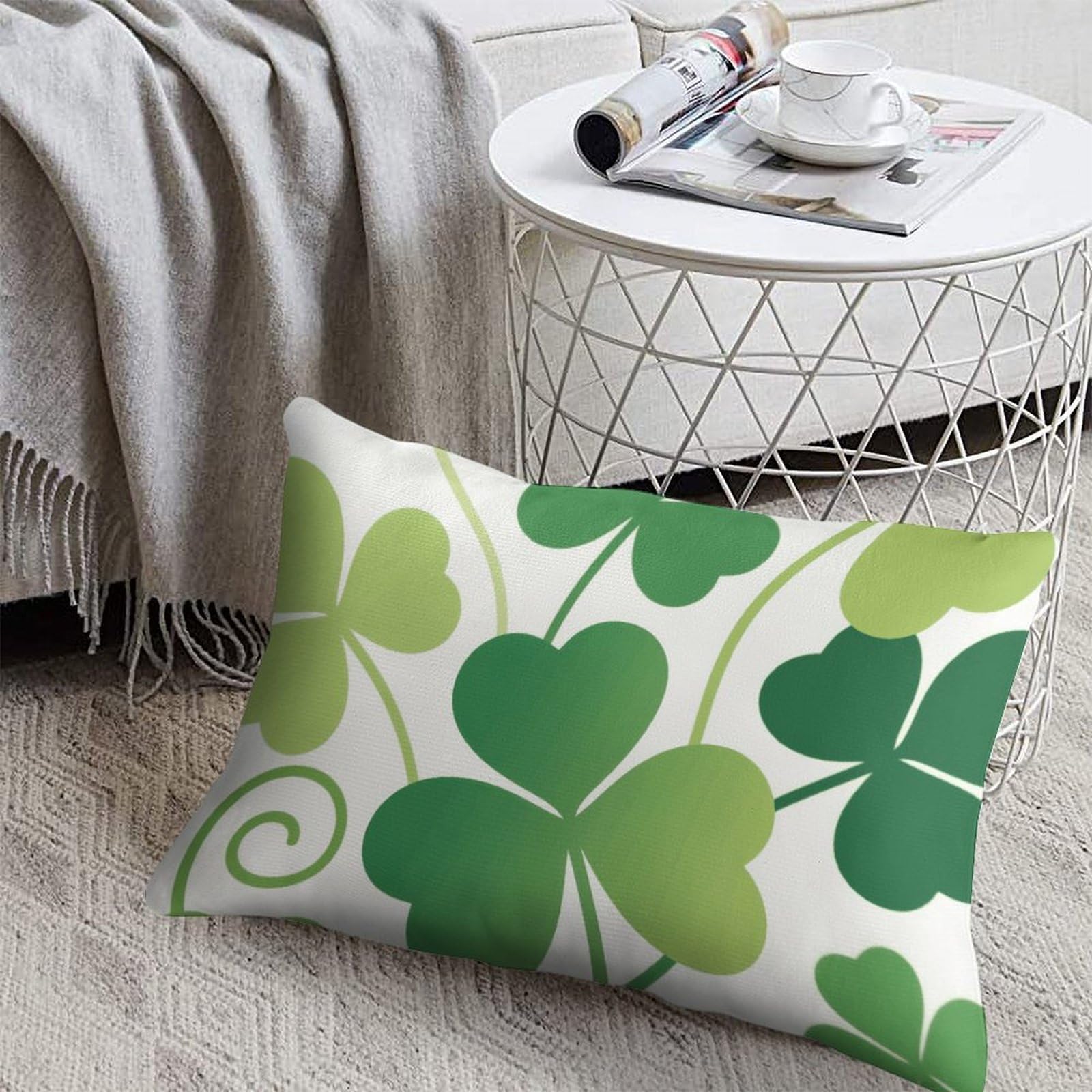 FodPand Decorative Throw Pillow Covers 8x12 Short Plush Green Clover Leaves Body Pillowcase Cushion Cases with Invisible Zipper Rectangle Lumbar Pillow Shells for Sofa Couch Chair Bed Home Decor