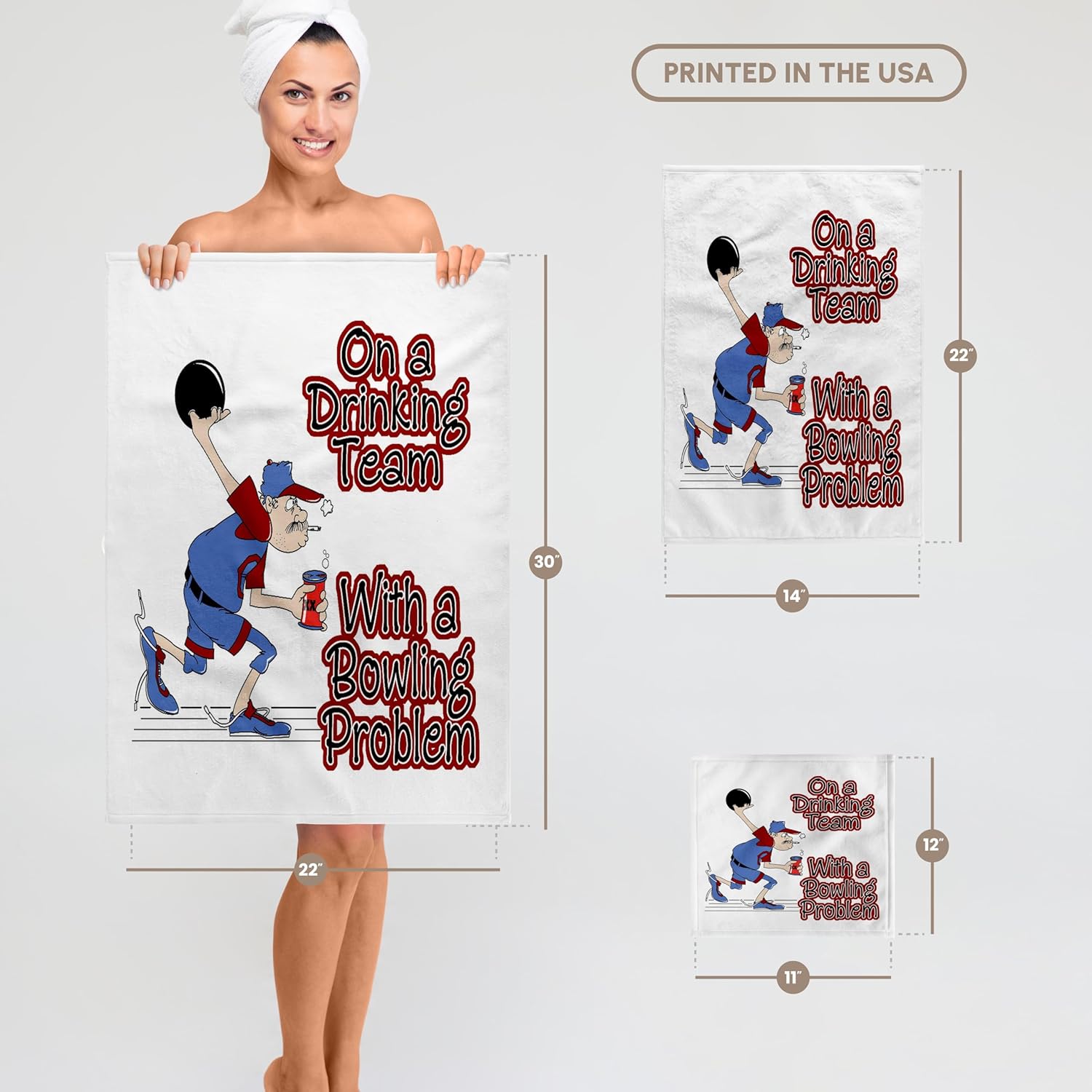 3dRose Funny On Drinking Team with Bowling Problem Humor Sports Design 22x30 Bath Hand Pool Towel