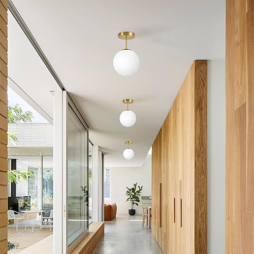Miniatura 2 de Lámpara de techo semiempotrada con globo dorado, moderna de mediados de siglo, lámpara de techo con globo para pasillo, sala de estar, cocina,