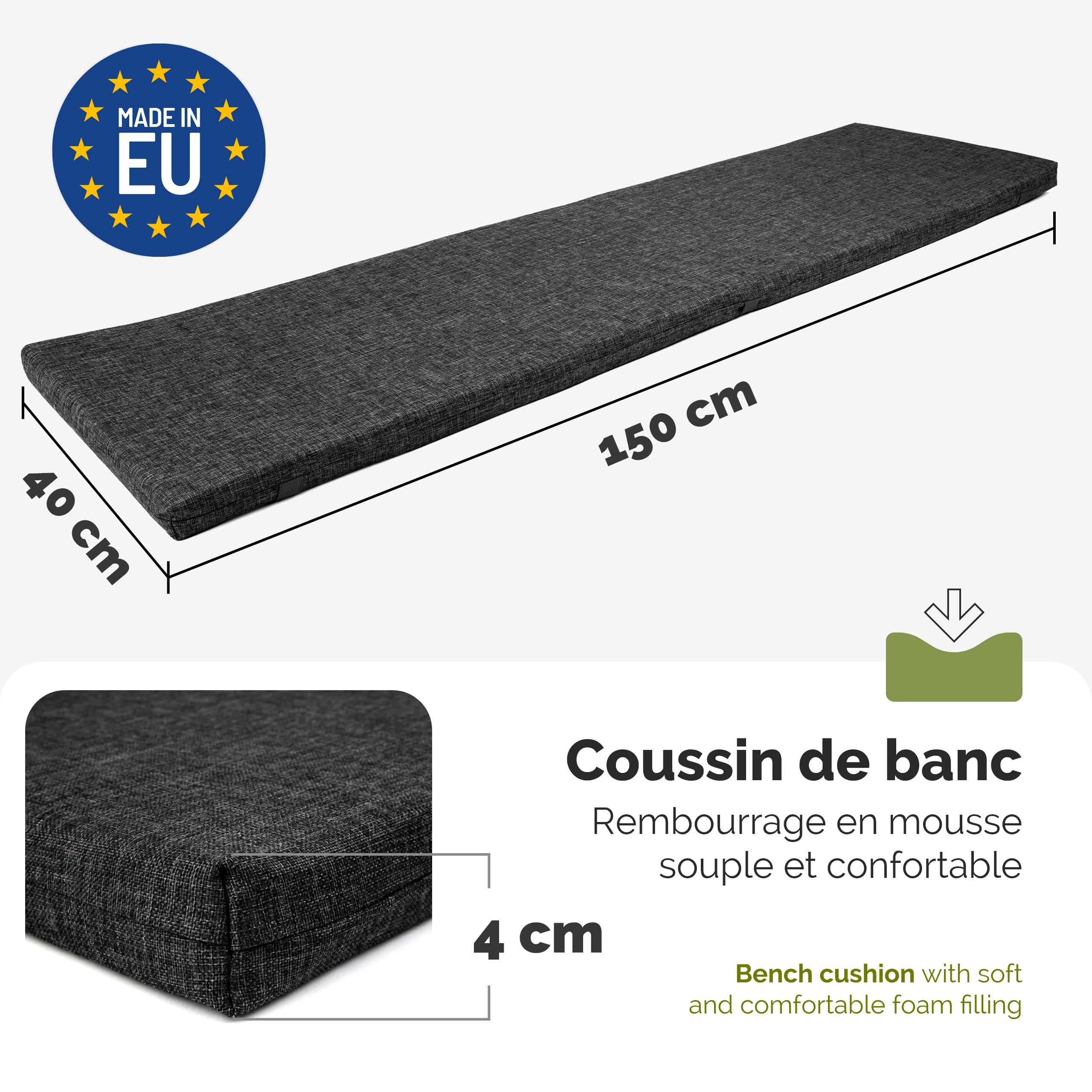 Garronda Coussin Extérieur Imperméable 150x40 cm Anthracite GD-0219