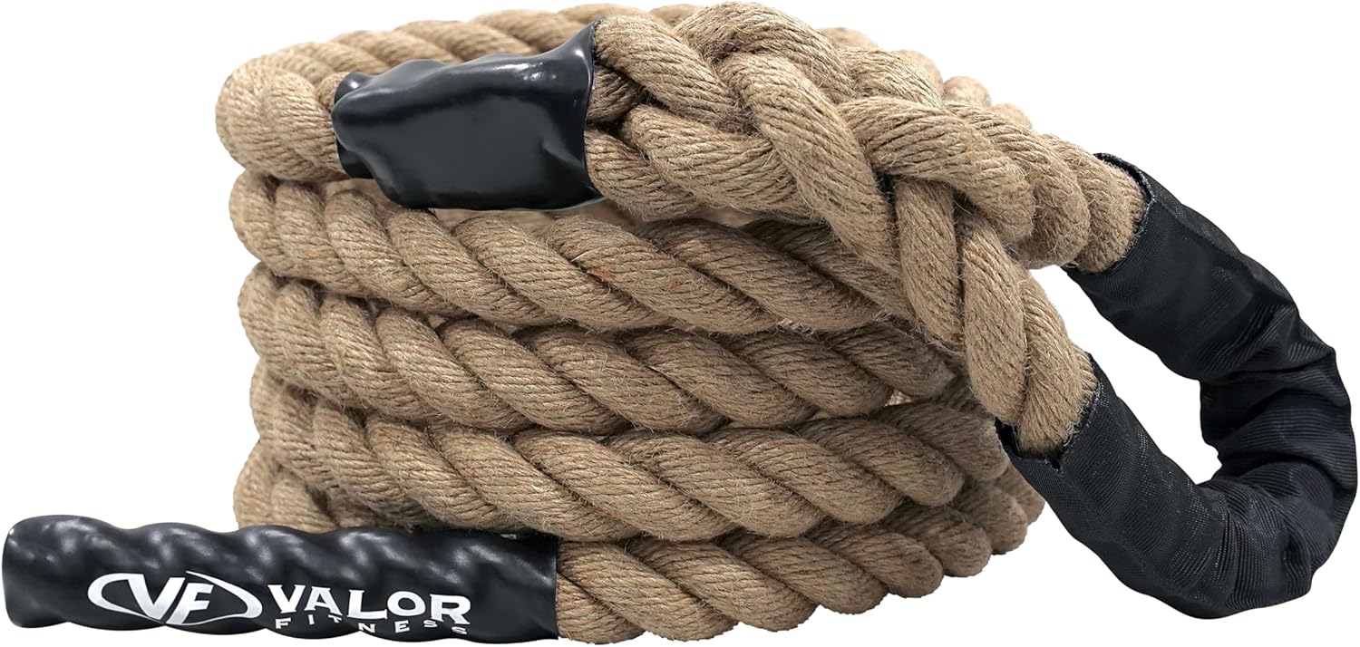 Valor Fitness 15-Foot Rope with Loop– Durable Sisal Fiber with Sheathed Loop End for Gym, Obstacle Training, Strength & Grip Workouts