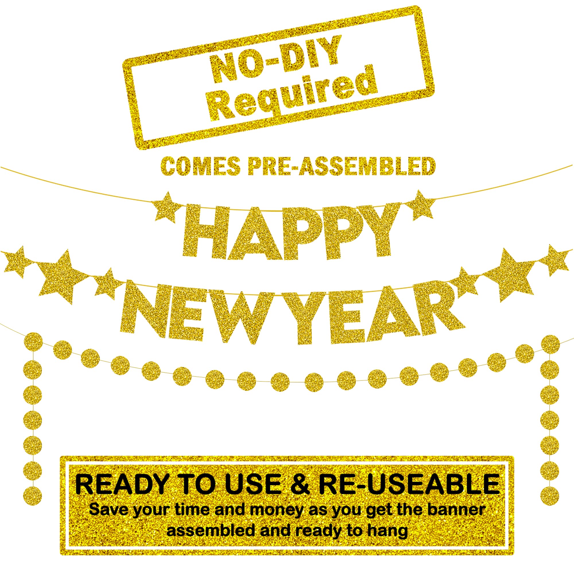 Snapklik.com : Gold Happy New Year Banner - Pre-Strung 10 Feet Happy ...