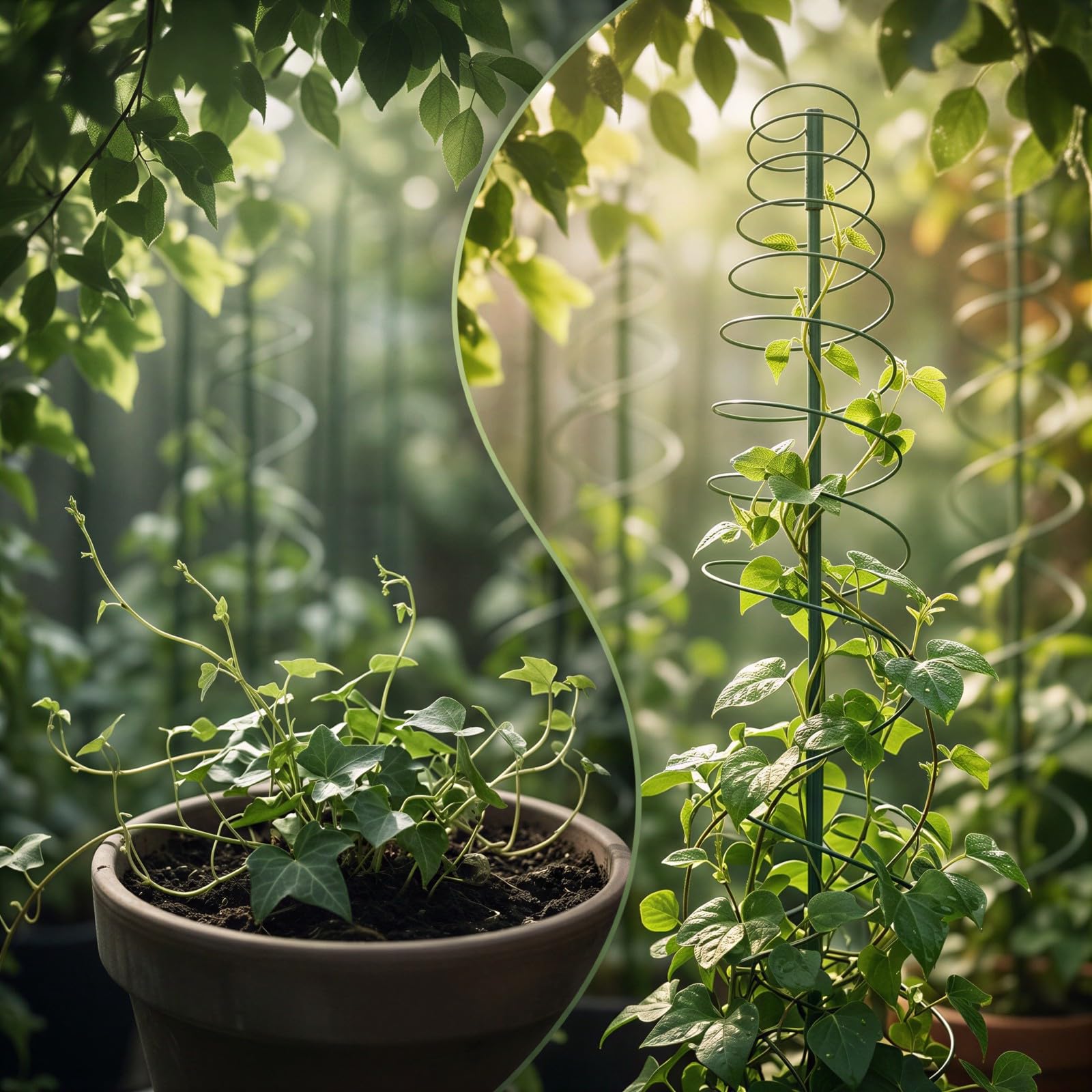 Erbsenrankhilfe, verstellbar von 18,4 bis 53,6 in, grüne Rankhilfe für Garten, 12,2 in Sockel, spiralförmiger Metall Kletterpflanzenkäfig für Topf Ranken, Stütze für Gurken und Blumen