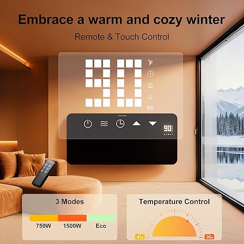 Miniatura 4 de Uthfy Calentador de panel de convección, calentadores eléctricos de 1500 W para habitación grande, LED, montado en la pared o en el suelo, control
