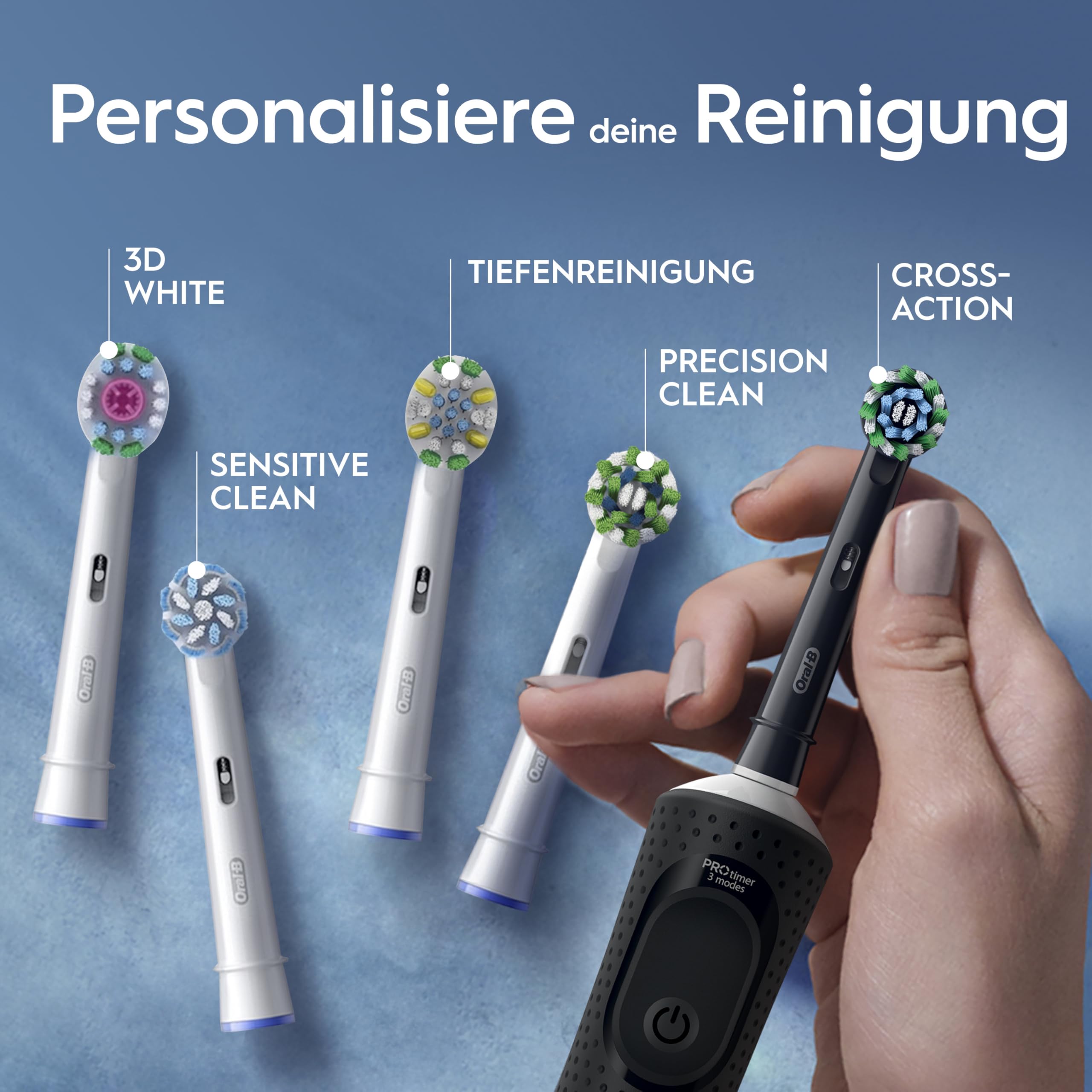 Oral-B Vitality Pro Elektrische Zahnbürste, Doppelpack, Schwarz/Lila | Inkl. 2 Aufsteckbürsten, Electric Toothbrush mit 3 Putzmodi für Zahnpflege