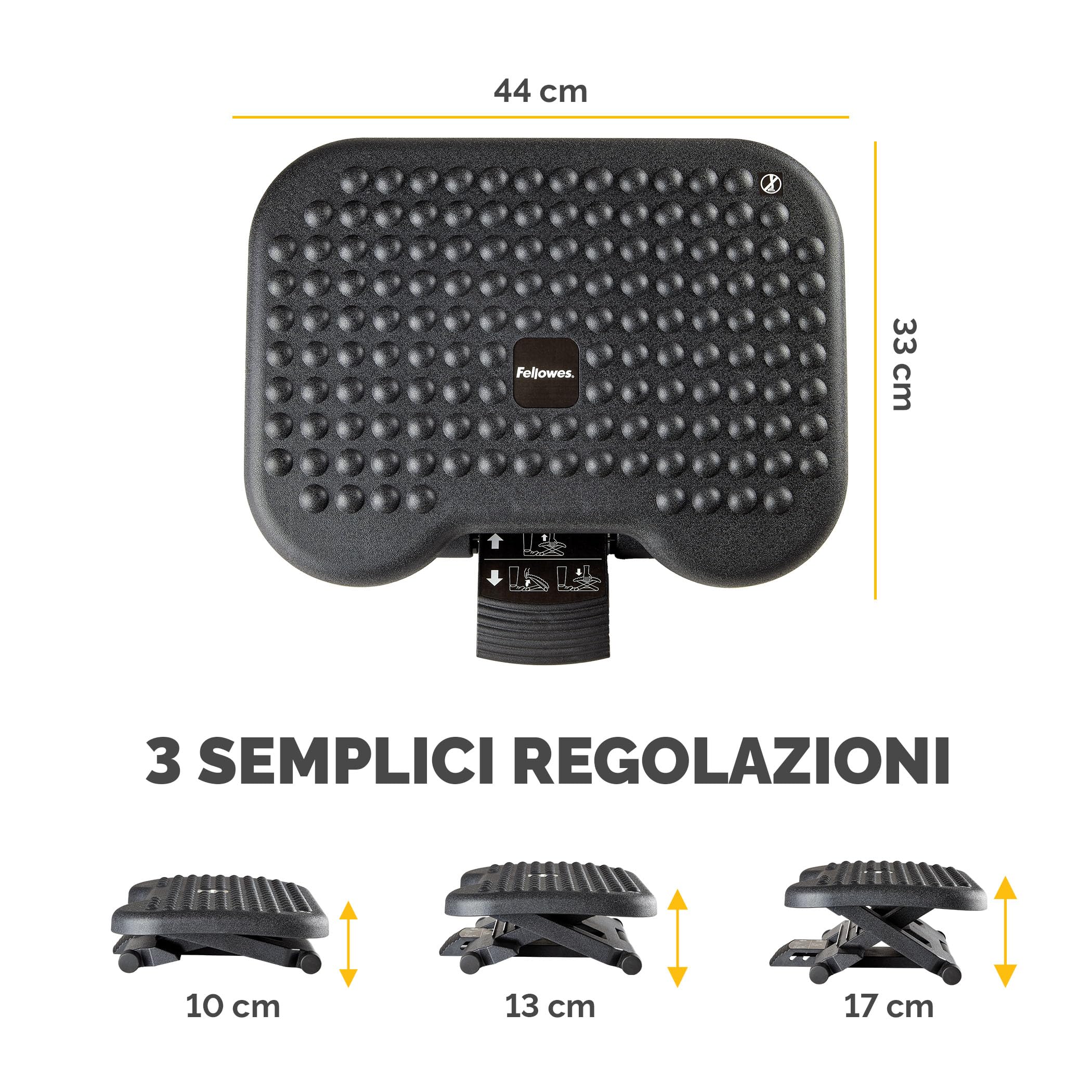 Fellowes Everyday Plus Poggiapiedi ergonomico con base antiscivolo - Poggiapiedi da scrivania - Sgabello poggiapiedi per ufficio e casa - Nero