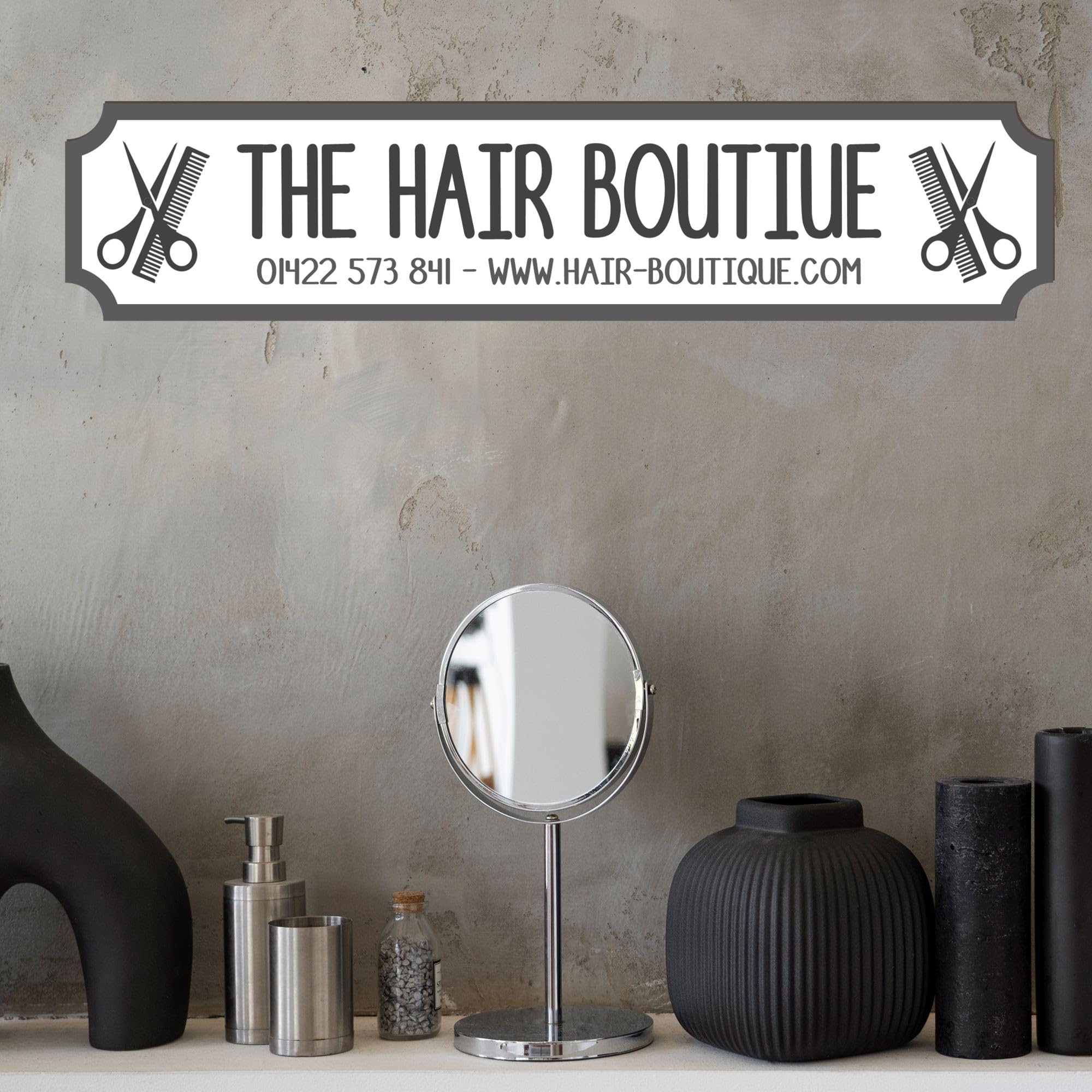 Custom Handmade Business Street Signs - Unique Hairdressers, Barber, Beauty Salon & Aromatherapy Business Name & Details Signs (Hair Salon, MDF Wood - Large 440mm x 90mm)