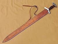 Vista 6 de Espada vikinga de acero de Damasco hecha a mano con mango de madera de rosa Espada medieval con vaina.