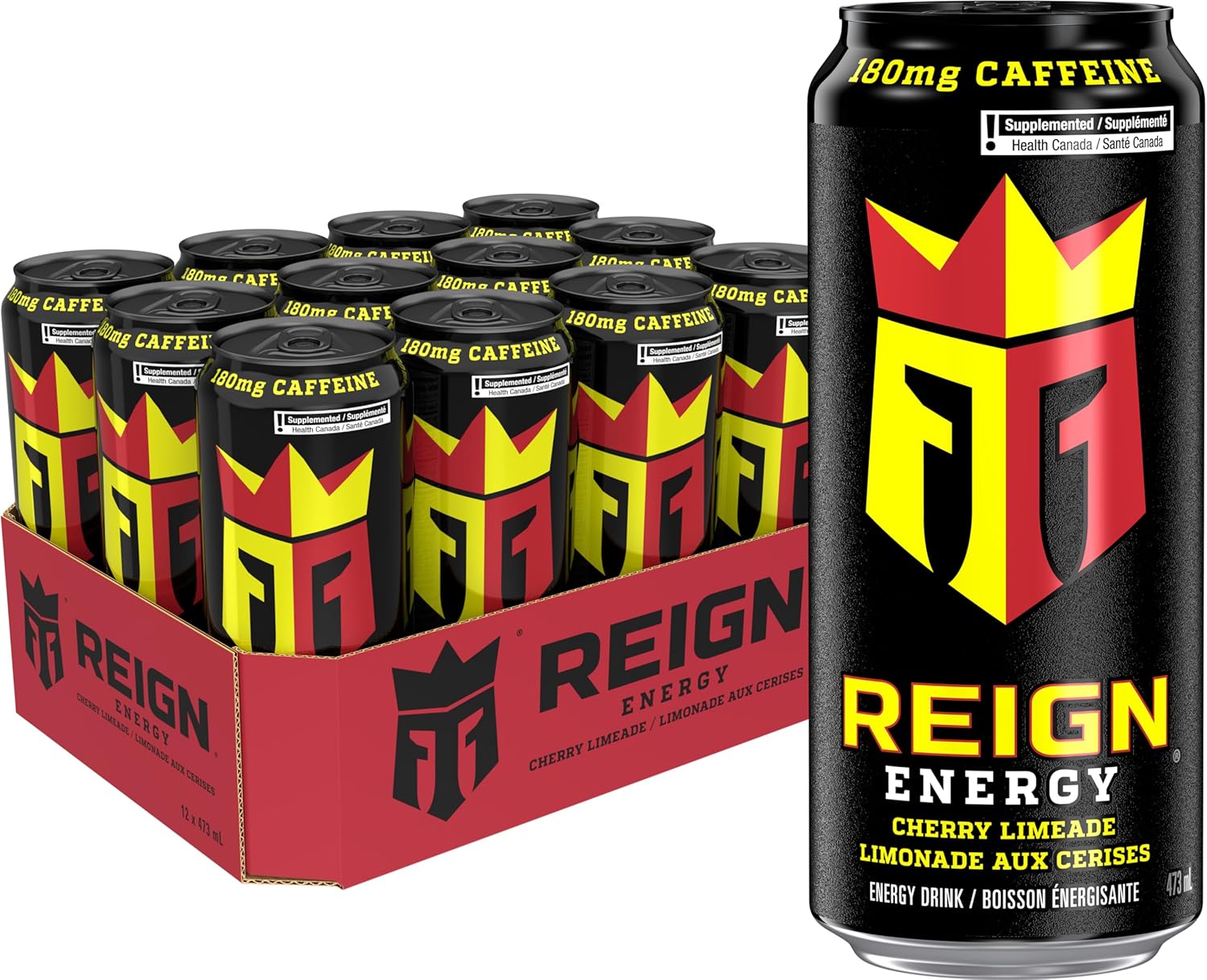 REIGN ENERGY, Cherry Limeade, 473 mL Cans (12 Pack) – Zero Sugar Energy Drink with BCAAs and Electrolytes