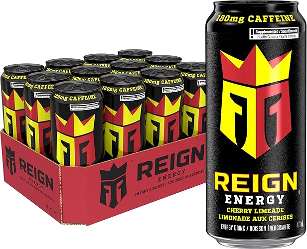 REIGN ENERGY, Cherry Limeade, 473 mL Cans (12 Pack) – Zero Sugar Energy Drink with BCAAs and Electrolytes - DRINK