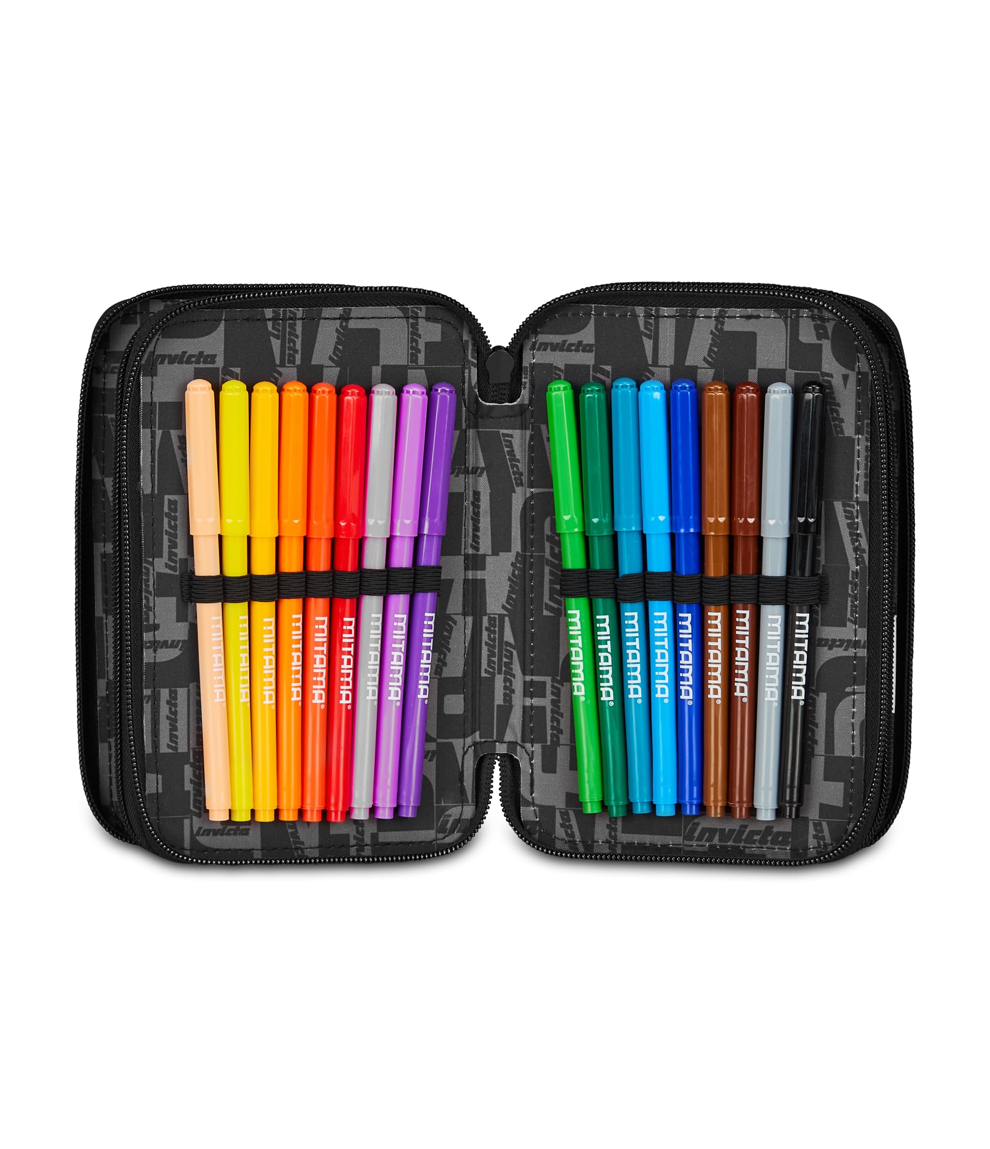 Invicta Schulmäppchen mit 3 Reißverschlüssen, Fantasy, schwarz, Stiftehalter, Dreifachfach, komplett mit Stiften, Bleistiften, Farben, Zubehör Rucksack, Grundschule, Kinder, Schwarz, Modern