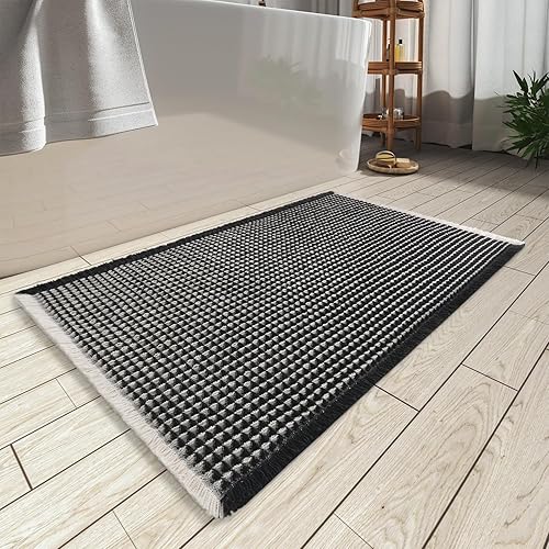 Miniatura 31 de Alfombra de pasillo de punto gofre mejorada súper absorbente antideslizante para suelo de baño, lavable a máquina, alfombra de pasillo de baño