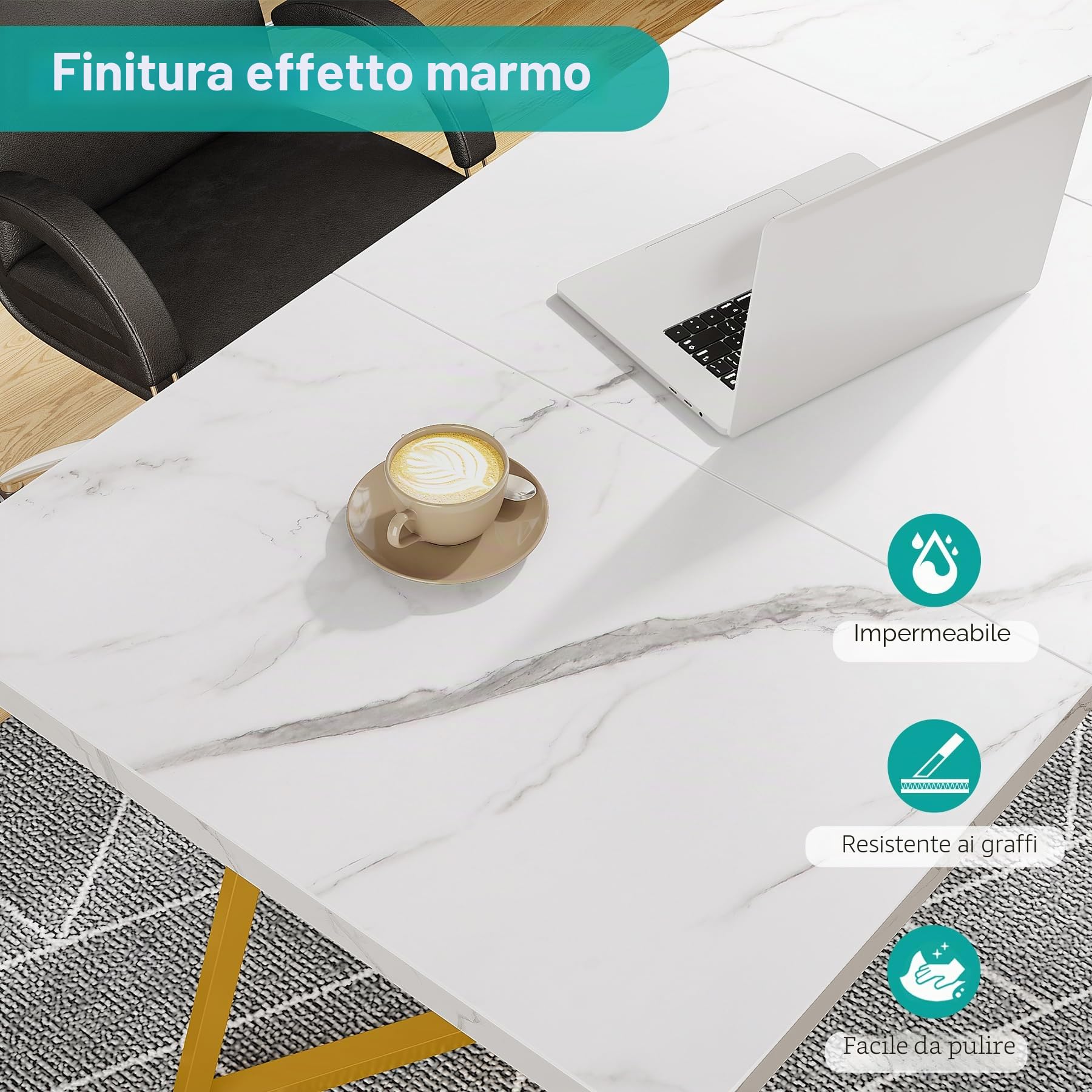 Tribesigns Scrivania per computer, 140 x 80 x 75 cm, tavolo da lavoro, tavolo da lavoro, tavolo da ufficio, scrivania per computer, tavolo da conferenze, per casa, ufficio, casa, scrivania, bianco e