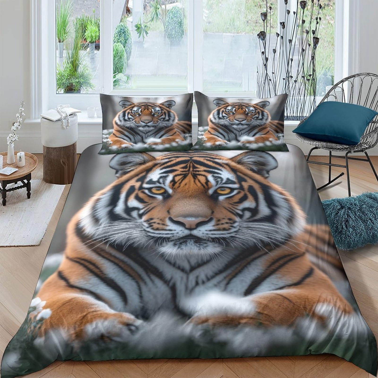 Ctjqhvkz Style-10 3D Printed Realistic Tiger Fitted Sheet Microfiber Soft Breathable Jungle Animal Bed Cover For Bedroom Guestroom Decor Single（135X200cm）