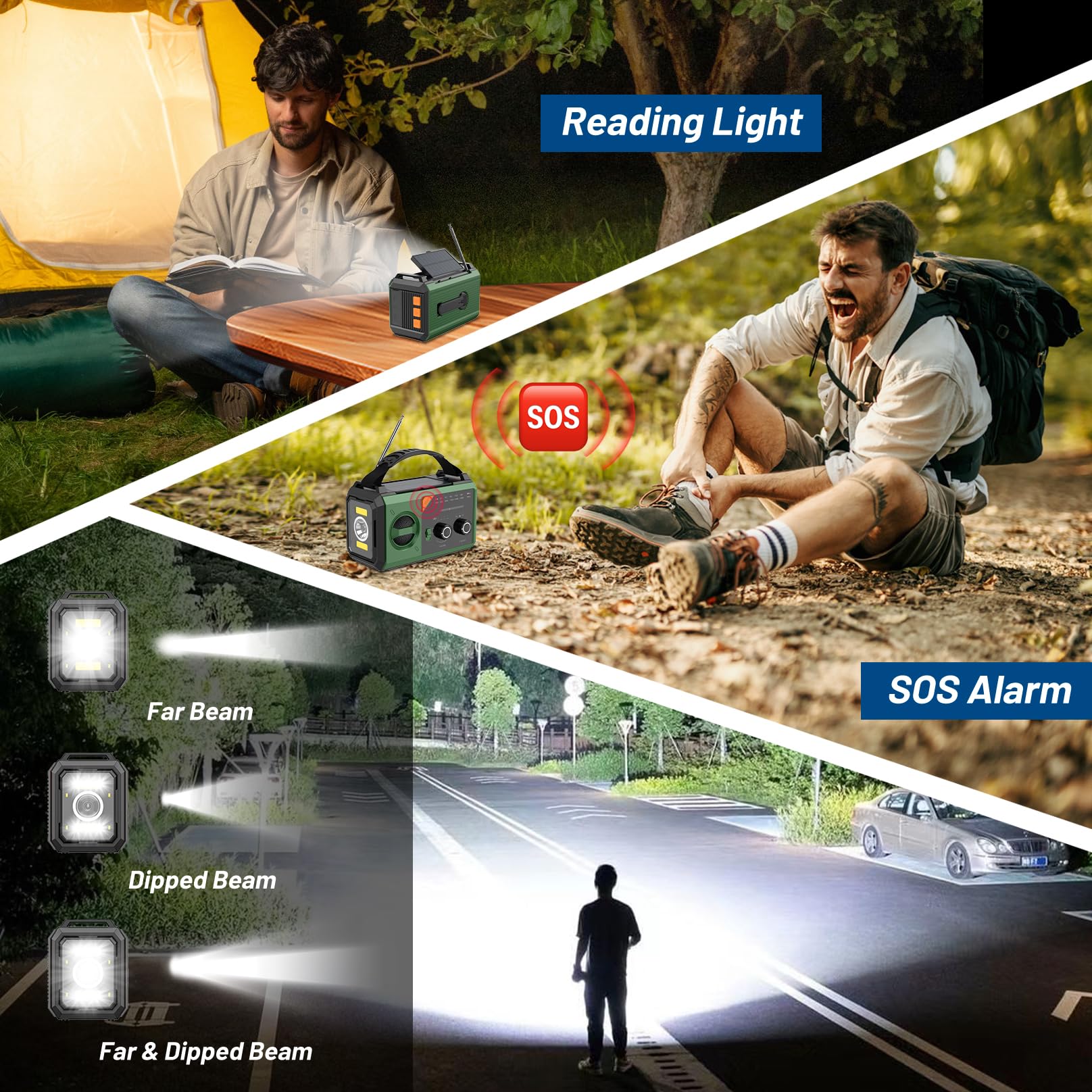 27000mAh Bluetooth Kurbelradio mit Handyladefunktion Solar, AM/FM Solar Radio 3 Lademethoden 8 in 1 Tragbares Notfallradio mit Powerbank,SOS,Taschenlampe,Kompass,Leselampe,Kopfhöreranschluss
