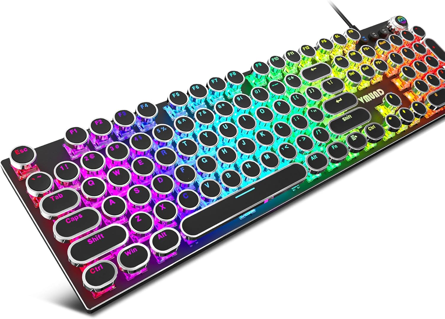 K968 Retro Typewriter Mechanical Gaming Keyboard – RGB Backlit Wired with Blue Switches, Media Control Knob for PC