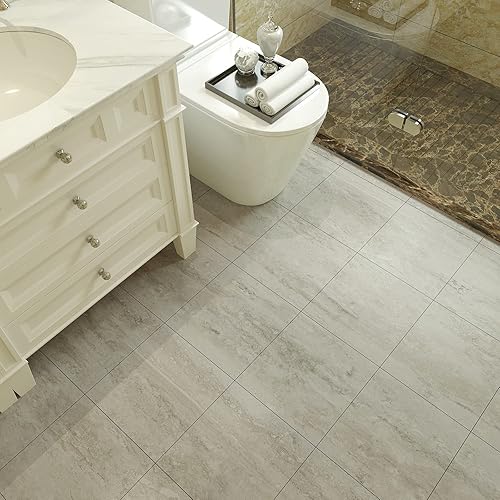 Miniatura 5 de VEELIKE Azulejos de vinilo de travertino beige, impermeables, para despegar y pegar, para cocina, baño, baldosas de mármol para despegar y pegar,