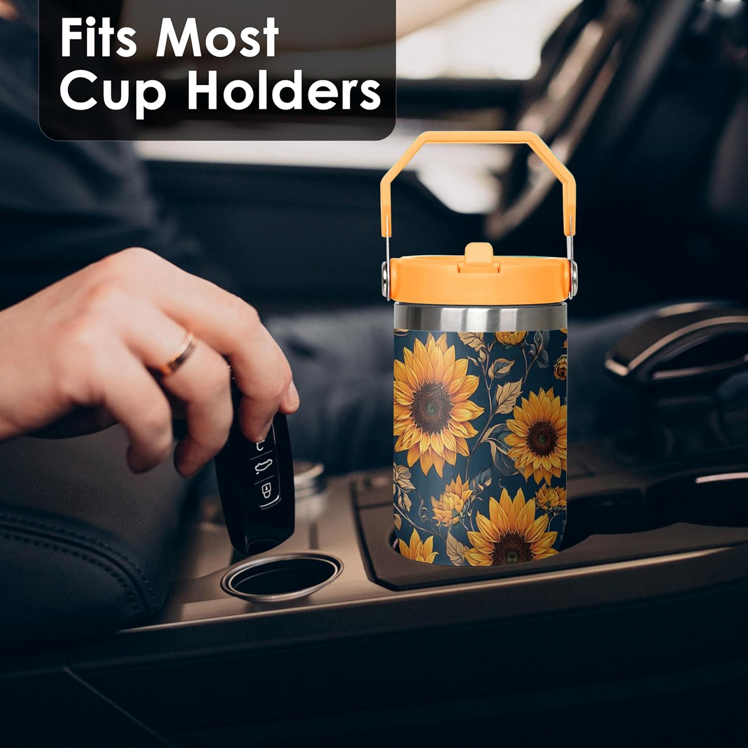 30 oz Sunflower Orange Flip Straw Tumbler with Top Handle for Sunflower Orange Lover Resuable Vacuum Insulated Flip Top Water bottle for Home Office Car - Image 5