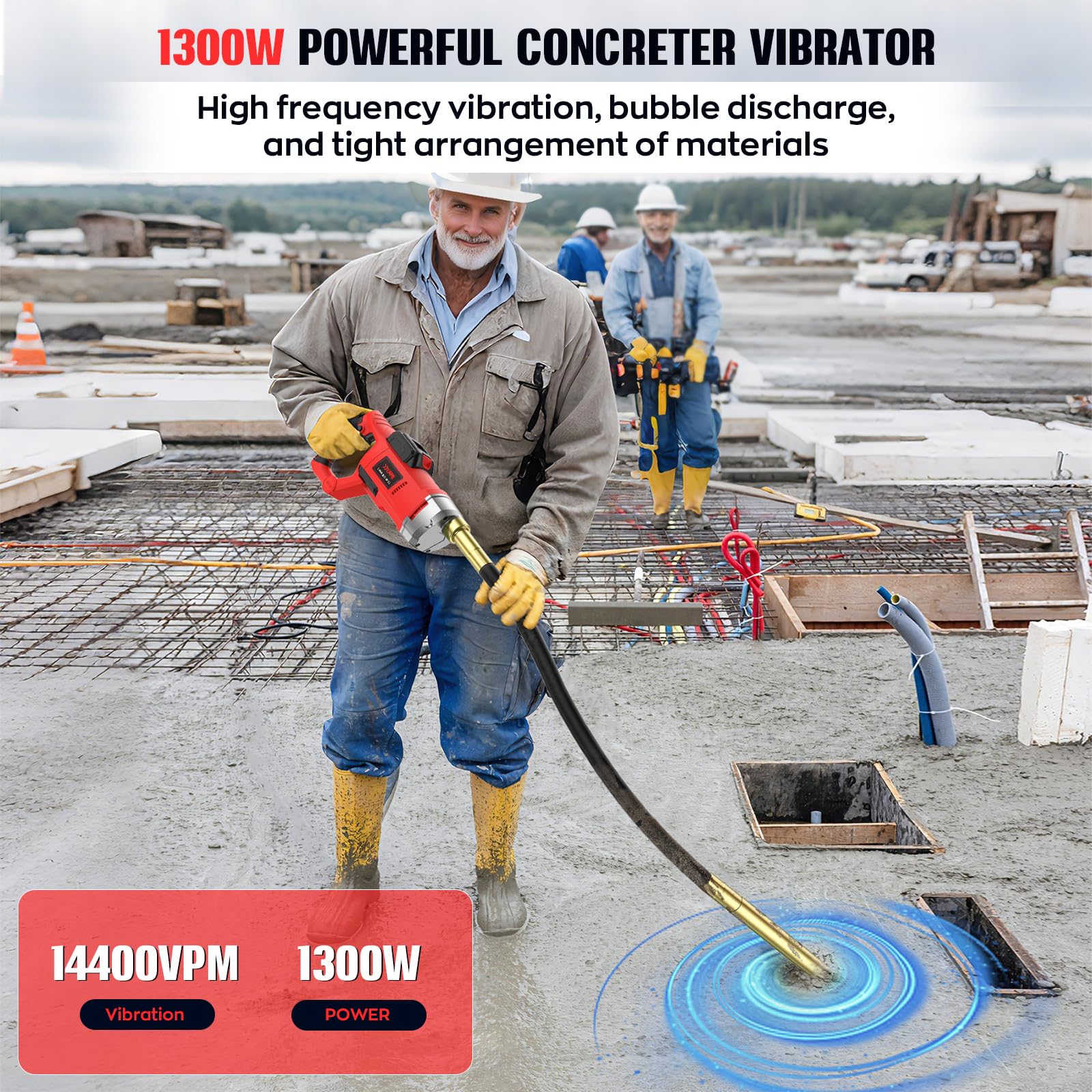 IMAYCC 21V Vibratore per Calcestruzzo Senza Cavo, Senza Spazzole Vibratore da Costruzione Elettrico 3980giri/min, Lunghezza asta Vibrante 1.5M, per Strade Tunnel Ponti (Senza Batterie）