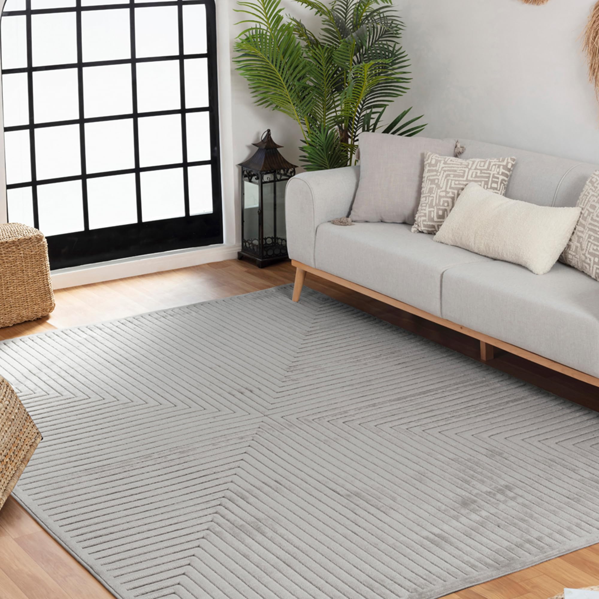 Livabliss Lenox Geometric Rug, Scandi Area Rugs Living Room 200x275 cm, Dining, Kitchen, Neutral, Abstract Patterned Rugs, Boho Style, Easy Care Pile, Large Rug, Neutral Grey