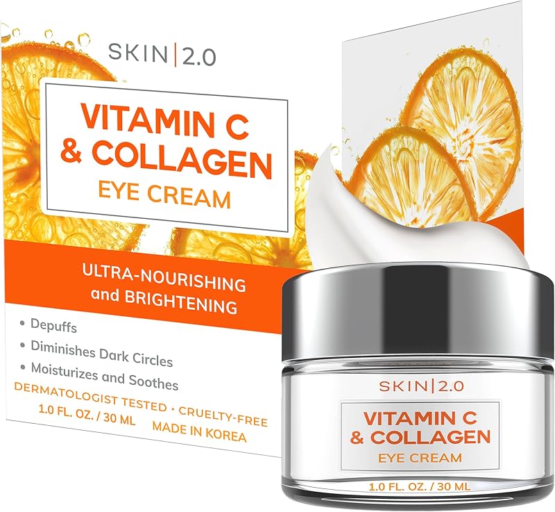 Vitamin C & Collagen Under Eye Cream for Dark Circles, Puffiness & Wrinkles – Hydrating, Firming & Restoring Radiance – Dermatologist Tested, Korean Skin Care, Vegan, Clean Beauty – 1 fl oz