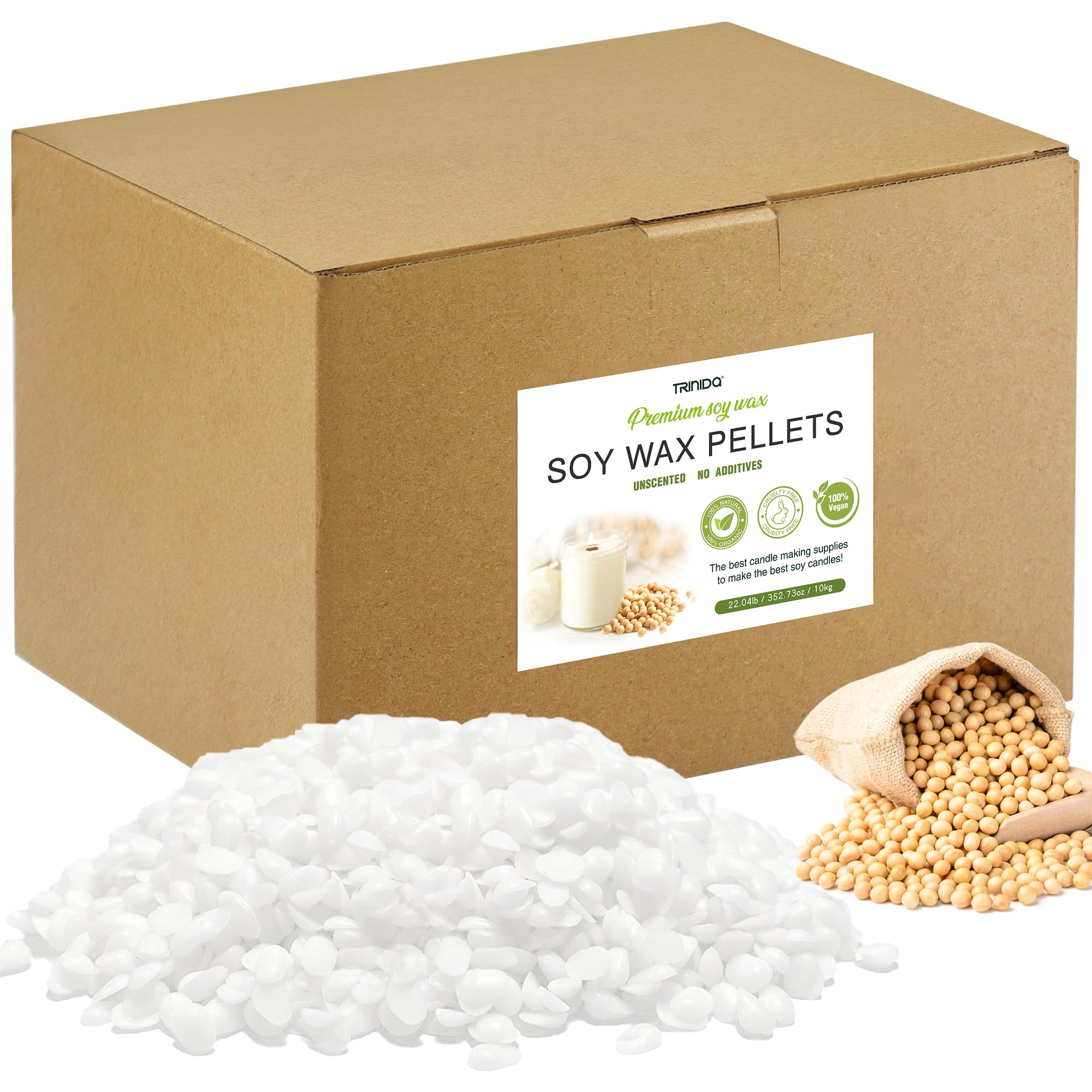 TRINIDa Soy Wax for Candle Making, 10KG SoyPRO Candle Wax Pellets, 100% Soy Wax Supplies of Candle Making for Adults and Beginners, Premium Pure Natural