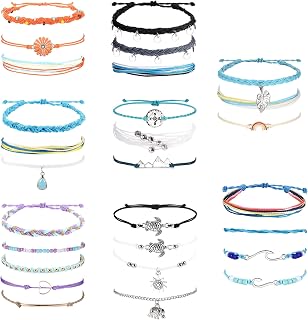 28 Pieces Waterproof String Bracelets for Girls Ankle Bracelets for Women Adjustable Rope Surfer Wave Bracelet Handmade Summer Ocean Beach Bracelets Anklets