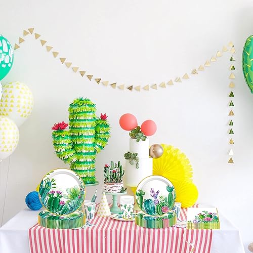 Miniatura 5 de LaVenty 56 piezas de suministros de fiesta de cactus, suministros de fiesta de suculentas, platos de fiesta de cactus, decoración de despedida de
