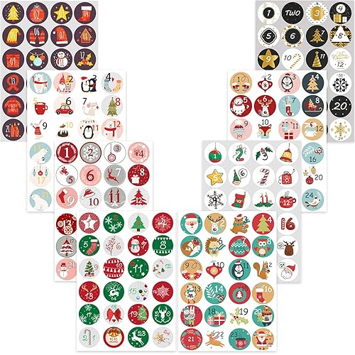 YEJAHY Advent Calendar Sticker Set, 8 Stickers for Calendar, Gift Stickers Christmas, for Advent Calendar Numbers Labels Self-Adhesive - Number Stickers - Numbers Paper Bags