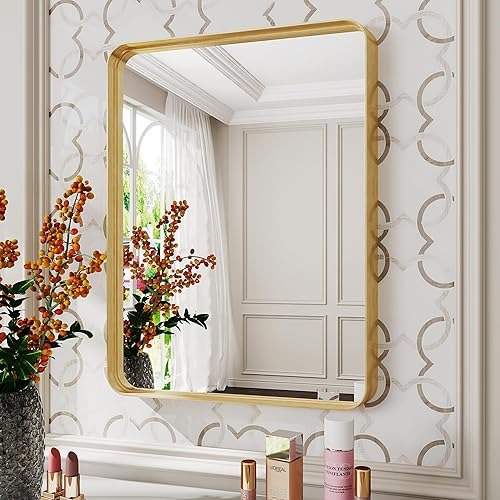 Suidia Espejo de baño, espejo de pared de 24 x 36 pulgadas, marco de metal cepillado, espejo rectangular montado en la pared para sala de estar,