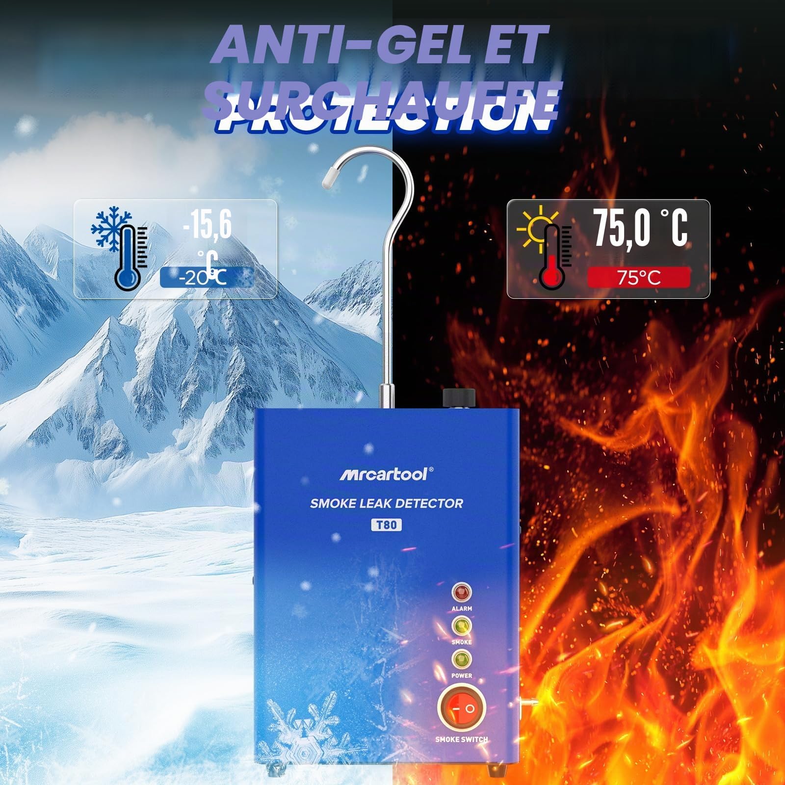 MR CARTOOL T80 EVAP Machine à Fumée Automotive avec Pompe à Air, Automobile Détecteur de Fuite de Fumée de Carburant, DC 12V Testeur de Fuite de Tuyau Automobile sous Vide Test pour 12V Véhicules