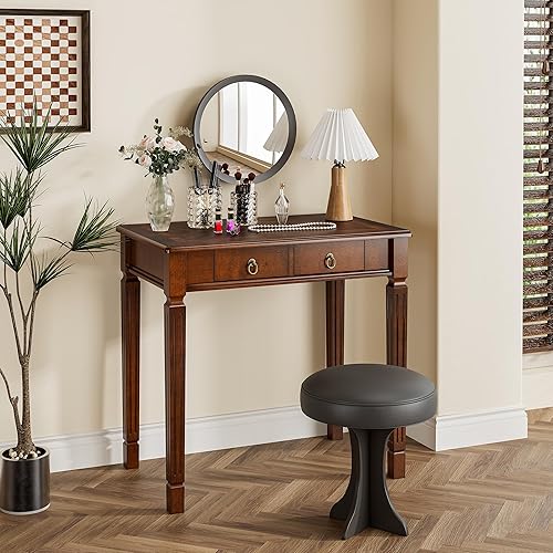 Miniatura 9 de SSZD1258 - Escritorio de madera maciza, escritorios de oficina en casa con 2 cajones de almacenamiento, mesas modernas de nogal de mediados de siglo