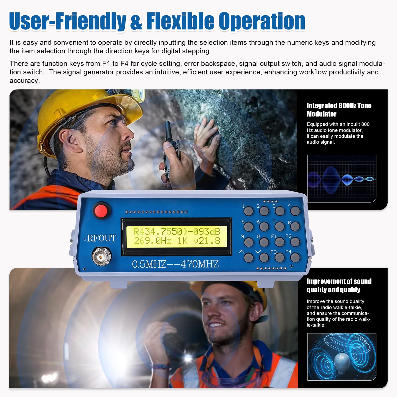 Generador de Señal Probador de Instrumentos Herramienta Modulación Frecuencia Precisión para Profesionales Modulador Tono Incorporado 800 Hz para Entusiastas la Comunicación por Radio