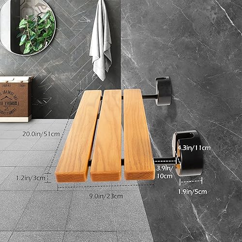 Miniatura 5 de Dyna-Living Asiento de ducha plegable con soporte de carga de 400 libras, montado en la pared, madera de teca y 485 libras, asiento de ducha