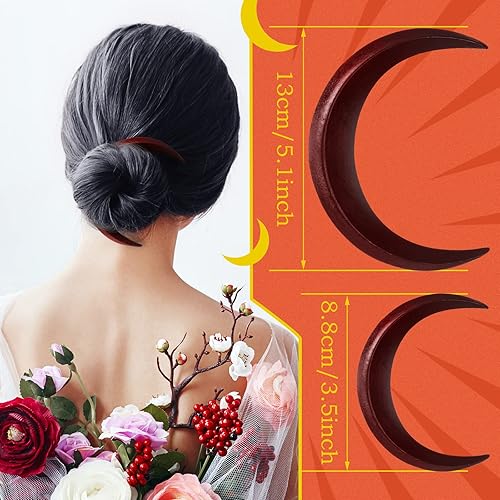 Miniatura 9 de 2 piezas de horquilla tallada a mano con luna creciente para mujer, pinza de pelo de luna de madera, horquilla, horquilla de madera, luna,