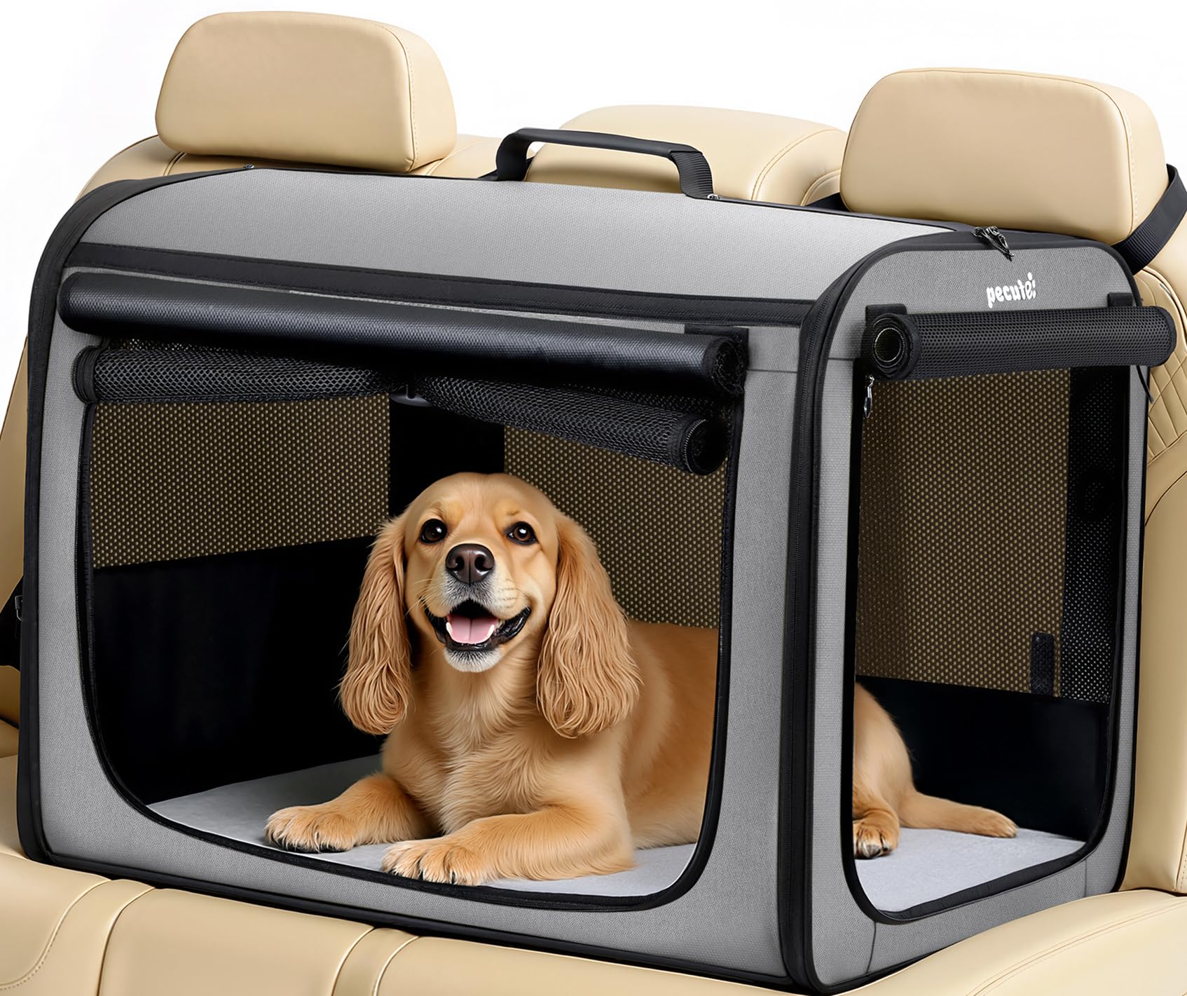 Large Dog Car Carrier Light Weight, 27ï¿½20.5ï¿½20.5ins Dog Carrier for Cars, Portable Dog Car Crate with Breathable Windows, Stable Pet Carrier for Both Indoor and Outdoor Use, Pet Travel Crate Gray