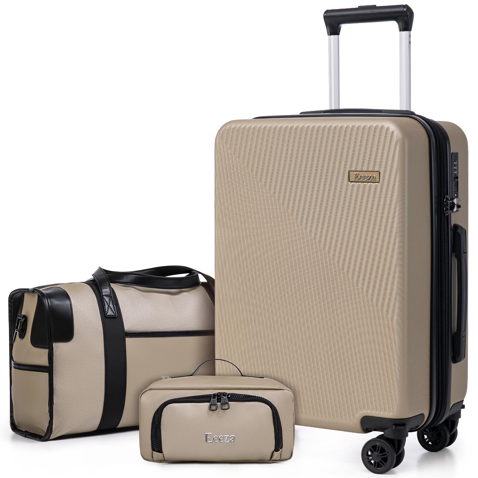 Airline Approved Hardcase Carry on Luggage Set TSA Lock Champagne | 3-Piece 20 Inch Travel Set,TSA Lock Scratch-Resistant ABS Build with Ergonomic Telescopic Handle Smooth Spinner Wheels