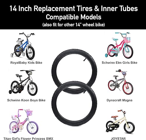 Vista 3 de CALPALMY (2 Sets) 12"/14"/16"/18"/20" Bike Replacement Tires and Inner Tubes for MTB, BMX, Kids Bike - Compatible with RoyalBaby, Joystar, Dynacraft