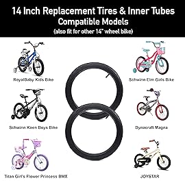 (2 Sets) 14 x 2.125 Kids Bike Replacement Tires and Tubes - Compatible with Most 14 Kids Bikes Like RoyalBaby, Joystar, and Dynacraft - Made from BPA/Latex Free Butyl Rubber