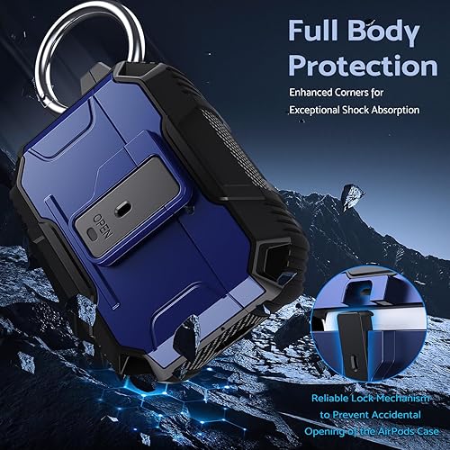Miniatura 2 de DASFOND Armor - Funda rígida de grado militar para Airpods Pro 2, protección a prueba de golpes, soporte de carga inalámbrica con llavero, tapa