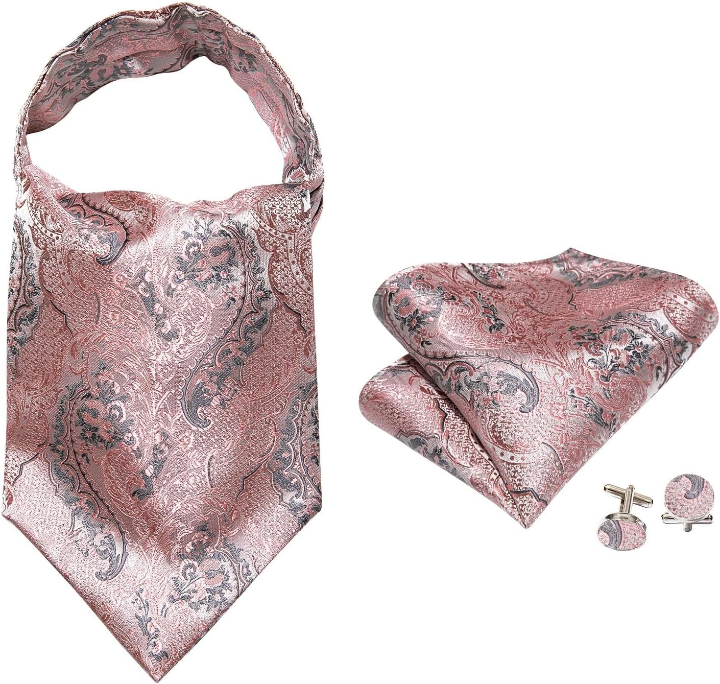 Barry.Wang Ascot Ties Cravat Tie Men Paisley Plaid Scarf Self Tie Pocket Square Cufflinks Set Wedding Party - Image 4