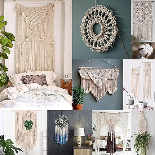 Miniatura 3 de Cordón de macramé color beige, de 0.118 pulgadas x 218 yardas, cuerda de algodón para colgar en la pared, ganchos de plantas, manualidades, tejer,