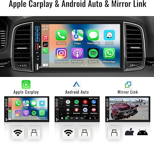 Miniatura 2 de Estéreo de coche con pantalla táctil de un solo DIN con Apple Carplay inalámbrico y Android Auto, receptor de audio de radio de coche de 7 pulgadas