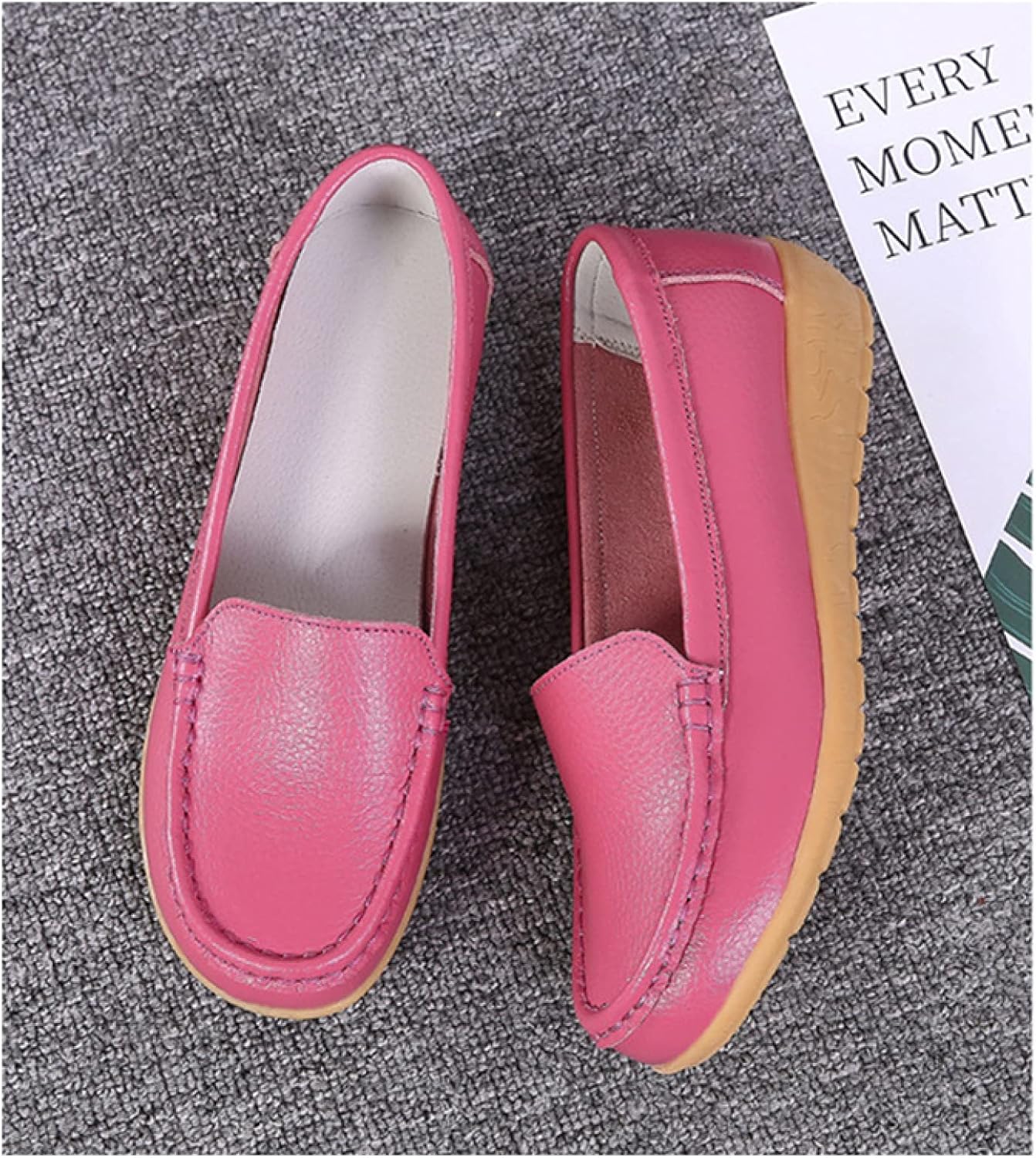 [PANLON] レディース モカシン ローファー パンプス ウェッジソール ピンク スリッポン 大きいサイズ 3cm 22.5cm