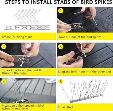 Bird Spikes,4Pcs,Stainless Steel Spikes with Base,Keep Woodpeckers Pigeon Raccoons Away,Anti Climb Spikes for Graden Patio Fence,3.28Ft