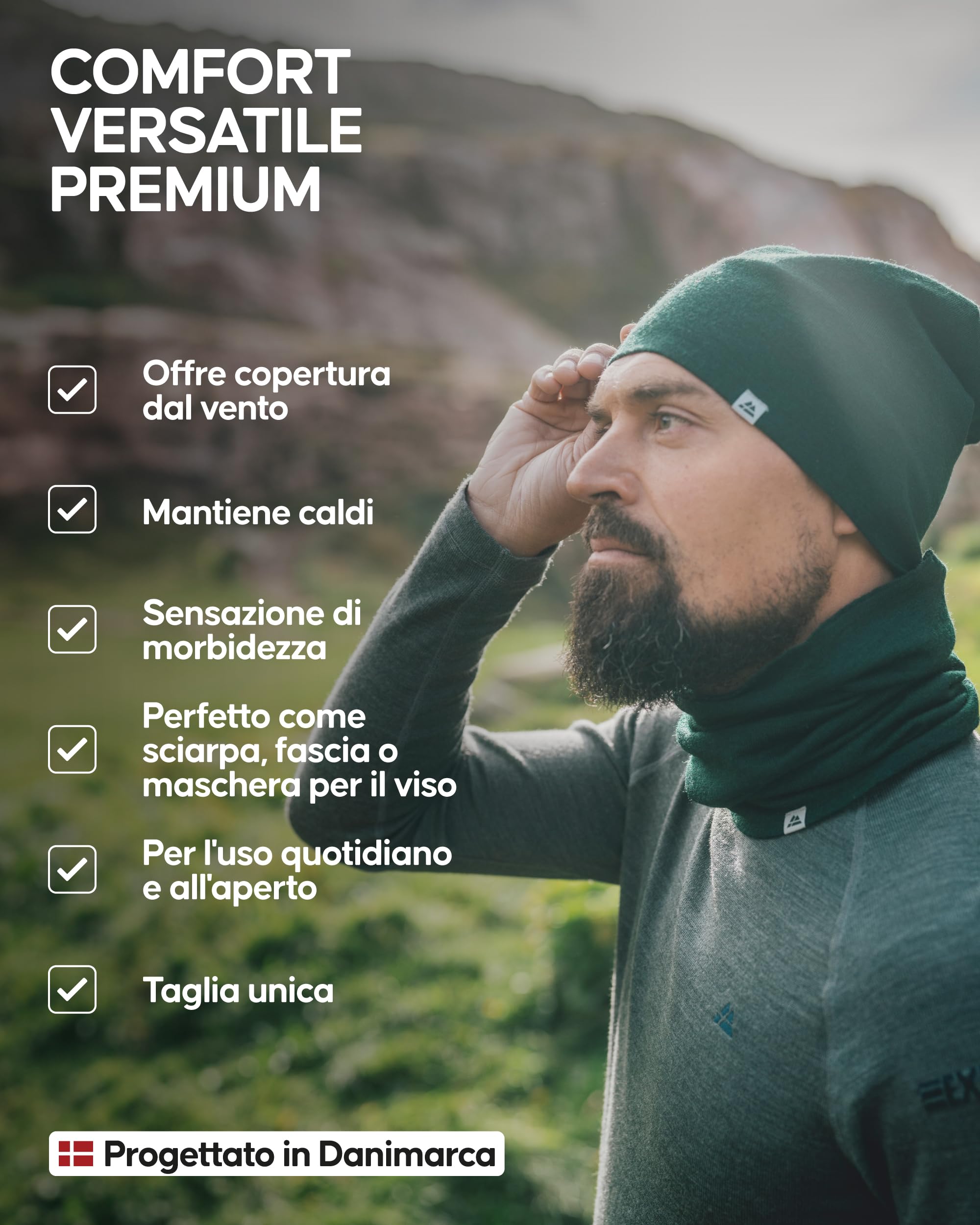 DANISH ENDURANCE Scaldacollo in Lana Merino per Uomo e Donna, Copricollo, Sciarpa, Coprifaccia Sportivo